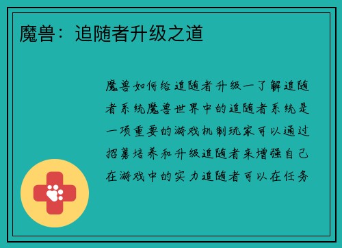 魔兽：追随者升级之道