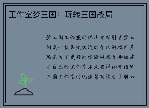 工作室梦三国：玩转三国战局